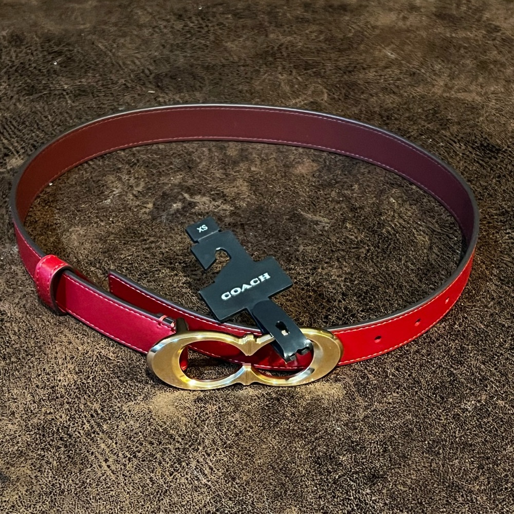 Coach Women's Red Signature Buckle Belt, 25mm XS NWT
